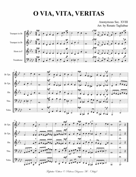 O Via Vita Veritas Arr For Brass Quintet With Parts Page 2