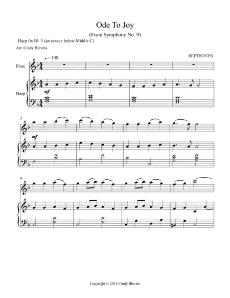 Ode To Joy Arranged For Harp And Flute Page 2