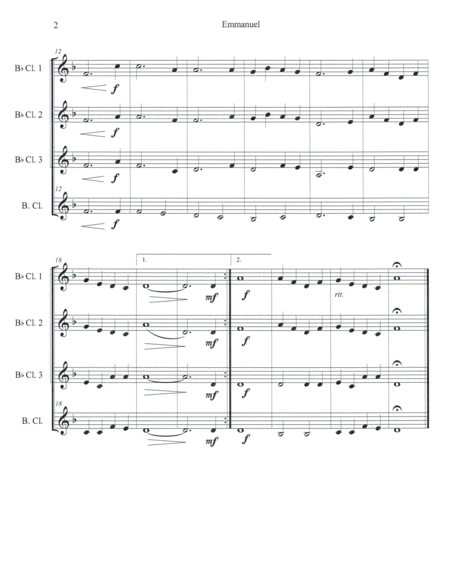 Oh Come Emmanuel For Clarinet Quartet Page 2