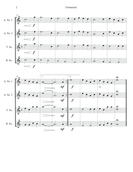 Oh Come Emmanuel For Saxophone Quartet Satb Or Aatb Page 2