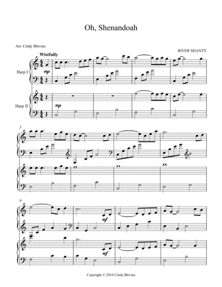 Oh Shenandoah Arranged For Harp Duet Page 2