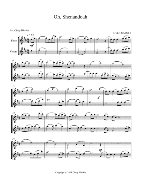 Oh Shenandoah For Flute And Violin Page 2