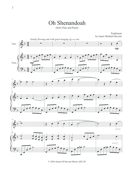 Oh Shenandoah Solo Flute Piano Page 2