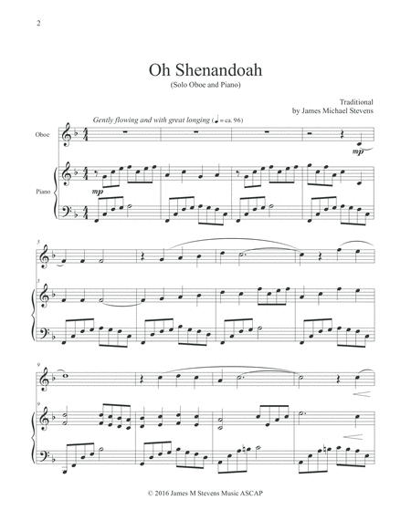 Oh Shenandoah Solo Oboe Piano Page 2