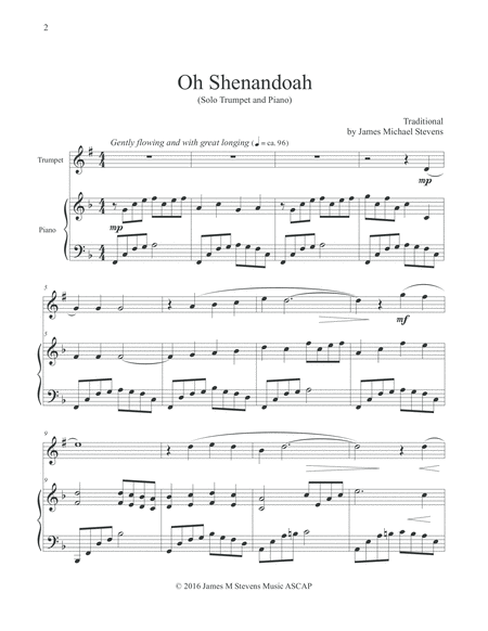 Oh Shenandoah Solo Trumpet Piano Page 2