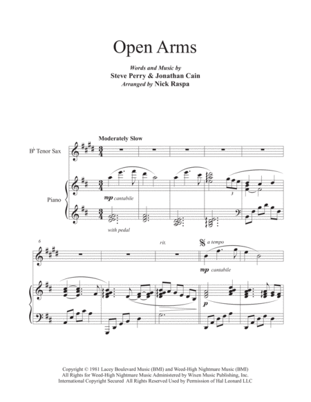 Open Arms B Flat Tenor Sax Piano Intermediate Page 2