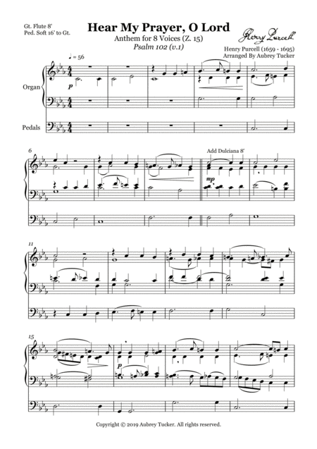 Organ Hear My Prayer O Lord Anthem For 8 Voices Z 15 Henry Purcell Page 2