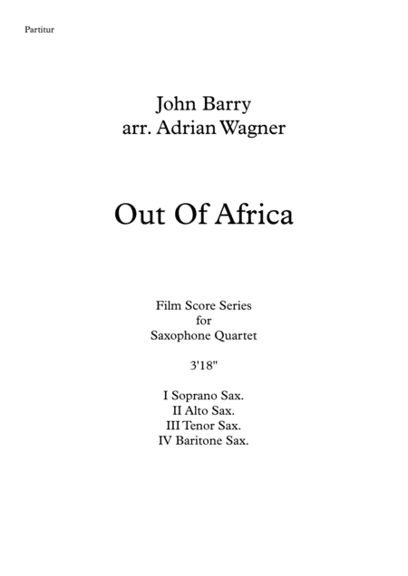 Out Of Africa John Barry Saxophone Quartet Satb Arr Adrian Wagner Page 2