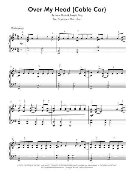 Over My Head Cable Car Intermediate Piano Page 2