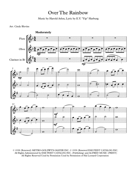 Over The Rainbow From The Wizard Of Oz Arranged For Flute Oboe And Bb Clarinet Page 2