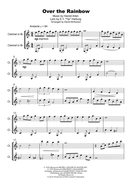 Over The Rainbow From The Wizard Of Oz Duet For Two Clarinets Page 2