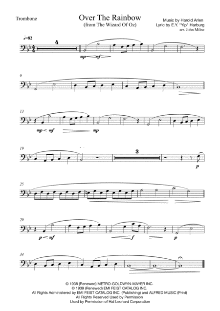 Over The Rainbow From The Wizard Of Oz For Trombone And Piano Page 2