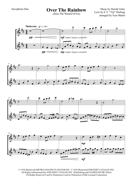 Over The Rainbow From The Wizard Of Oz Saxophone Duo Page 2