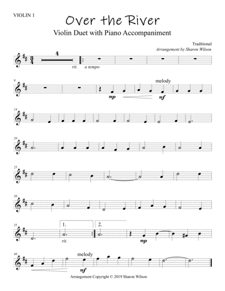 Over The River And Through The Woods Easy Violin Duet With Piano Accompaniment Page 2