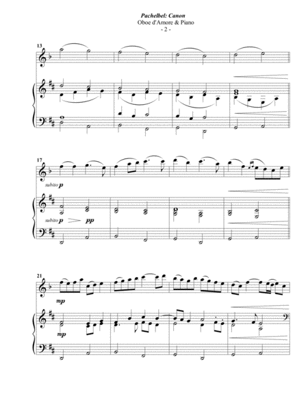 Pachelbel Canon For Oboe D Amore Piano Page 2