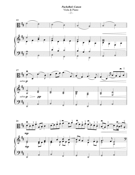 Pachelbel Canon For Viola Piano Page 2