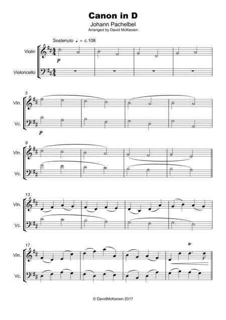 Pachelbels Canon In D Duet For Violin And Cello With Optional Bass Part Page 2