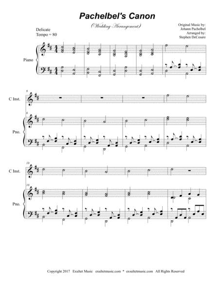 Pachelbels Canon Wedding Arrangement C Instrument Solo With Piano Accompaniment Page 2