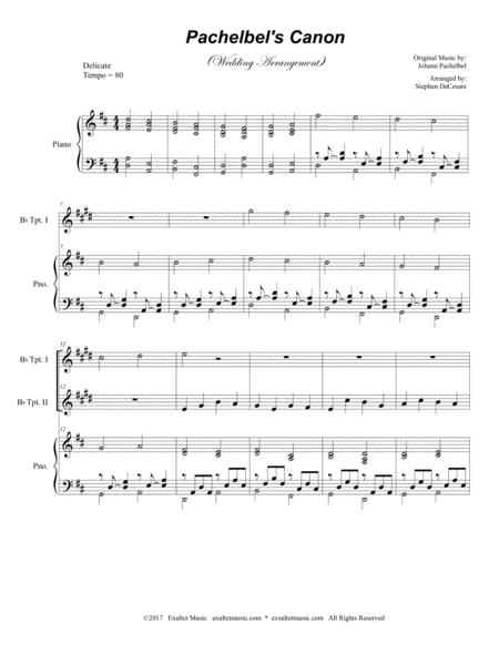 Pachelbels Canon Wedding Arrangement Duet For Bb Trumpet Piano Accompaniment Page 2