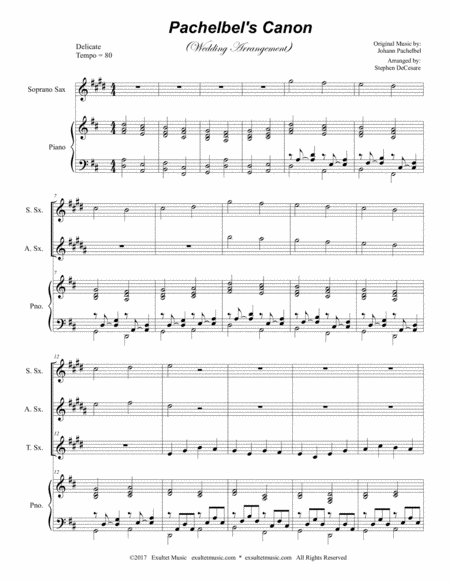 Pachelbels Canon Wedding Arrangement For Saxophone Trio Piano Accompaniment Page 2