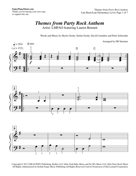 Party Rock Anthem Lmfao Late Elementary Level For Easy Piano Solo Page 2