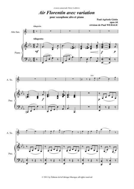 Paul Agricole Gnin Air Florentin Avec Variation Opus 65 For Alto Saxophone And Piano Page 2