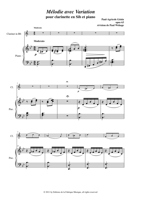 Paul Agricole Gnin Mlodie Avec Variation Opus 63 For Bb Clarinet And Piano Page 2