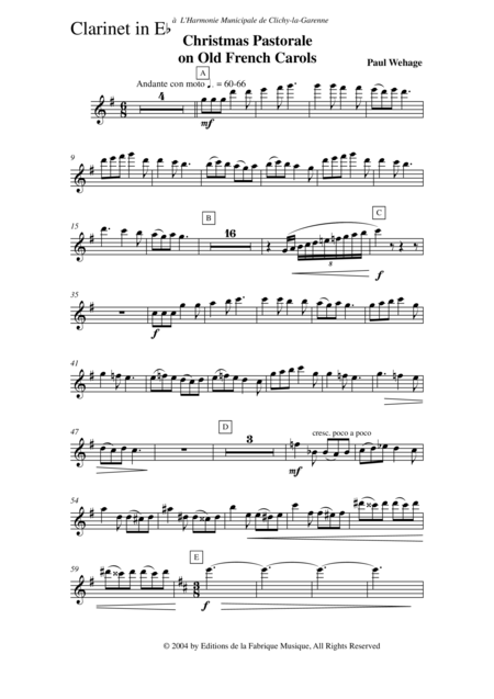 Paul Wehage Christmas Pastorale On Old French Carols For Concert Band Eb Clarinet Part Page 2