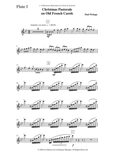 Paul Wehage Christmas Pastorale On Old French Carols For Concert Band Flute 1 Part Page 2