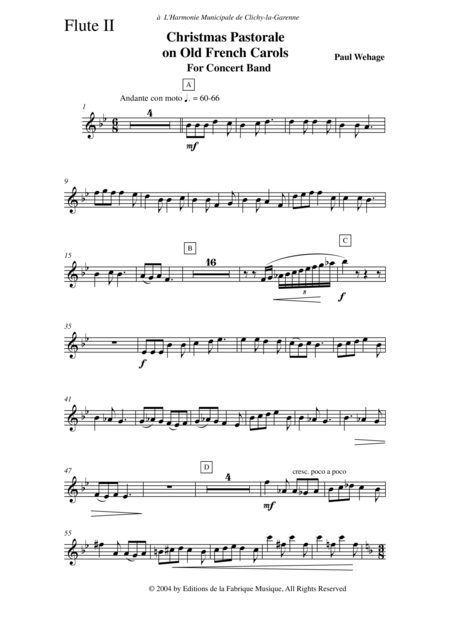 Paul Wehage Christmas Pastorale On Old French Carols For Concert Band Flute 2 Part Page 2
