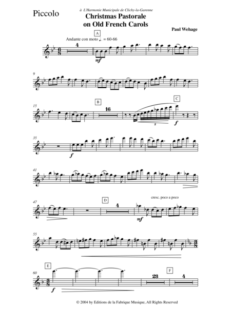 Paul Wehage Christmas Pastorale On Old French Carols For Concert Band Piccolo Part Page 2