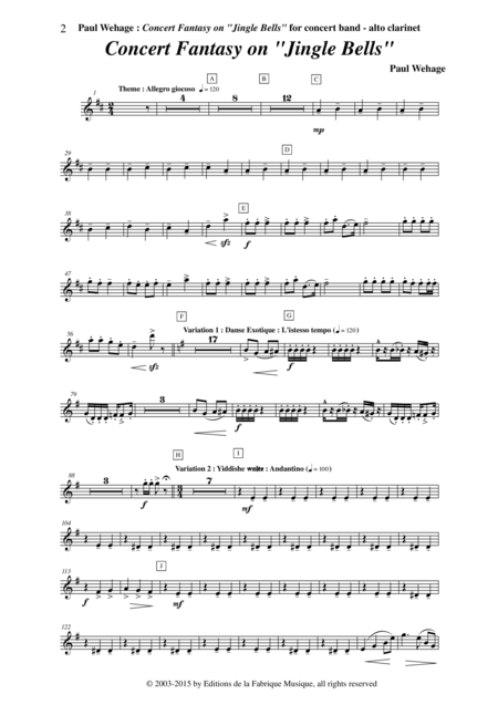 Paul Wehage Concert Fantasy On Jingle Bells Theme And Five Variations On The Carol By Pierpont For Concert Band Alto Clarinet Part Page 2