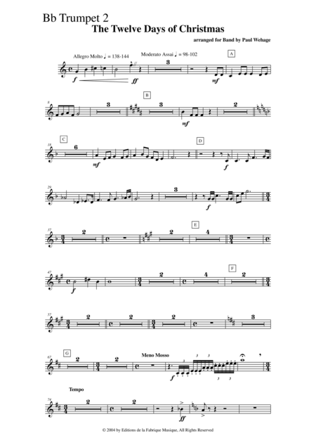 Paul Wehage The Twelve Days Of Christmas Arranged For Concert Band Bb Trumpet 2 Part Page 2