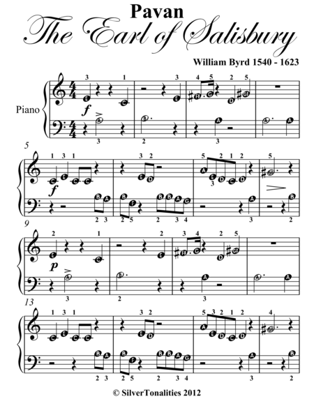 Pavan The Earle Of Salisbury Beginner Piano Sheet Music Page 2