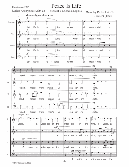 Peace Is Life An Anthem For Satb Chorus A Capella Page 2