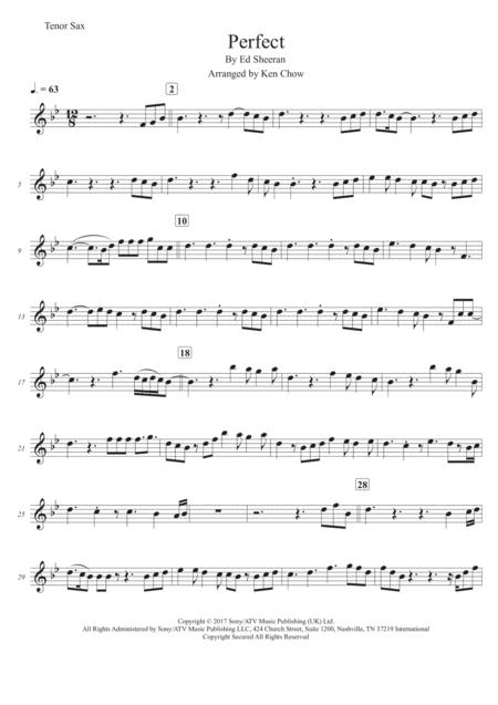 Perfect Ed Sheeran Soprano Saxophone Tenor Saxophone Trumpet Solo Transcription Original Key Page 2