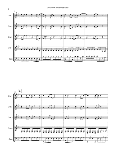 Pokemon Theme Guitar Ensemble Score Guitar Bass Tab Parts Optional Parts Page 2