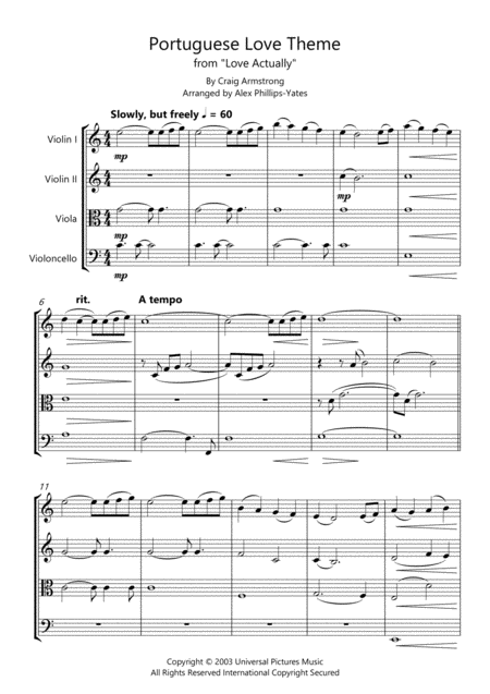 Portuguese Love Theme From Love Actually String Quartet Page 2