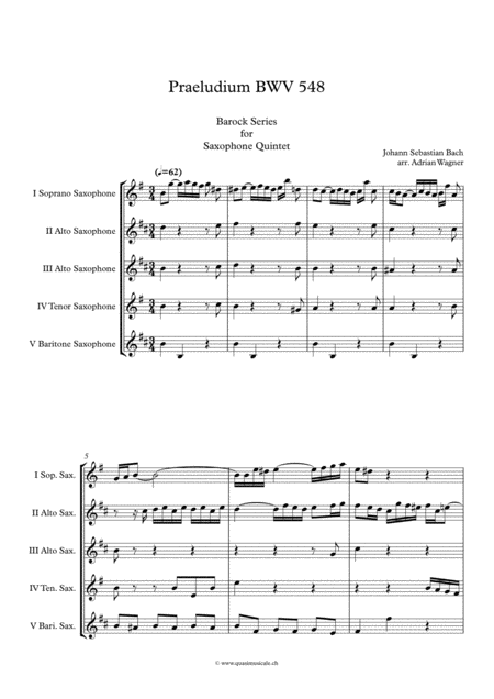 Praeludium Bwv 548 Johann Sebastian Bach Saxophone Quintet Arr Adrian Wagner Page 2