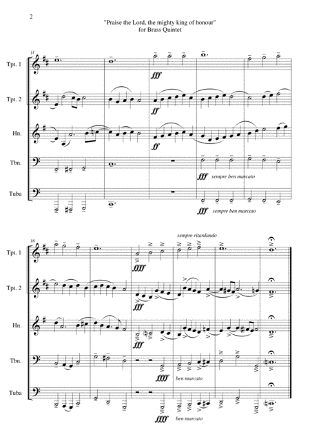 Praise The Lord The Mighty King Of Honour For Brass Quintet Page 2