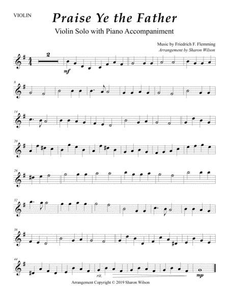 Praise Ye The Father Easy Violin Solo With Piano Accompaniment Page 2