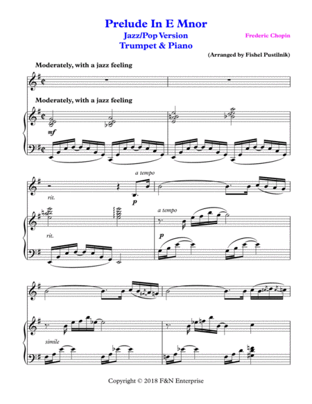 Prelude In E Minor By Frederic Chopin For Trumpet And Piano Jazz Pop Version Video Page 2