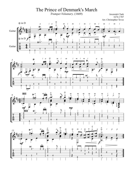Prince Of Denmarks March Trumpet Voluntary For Solo Guitar Tablature Page 2