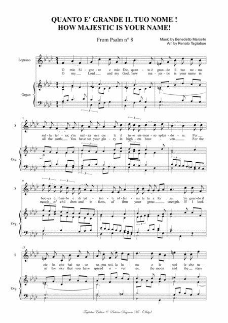 Psalm 8 How Majestic Is Your Name B Marcello Arr For Soprano Tenor Or Any Instr In C And Organ English And Italian Lyrics Page 2