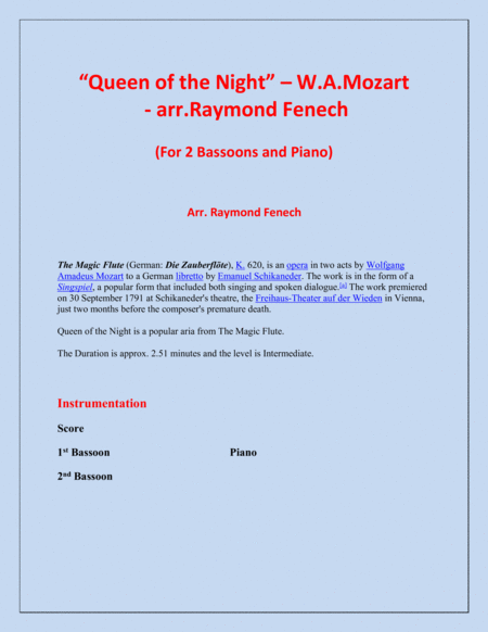 Queen Of The Night From The Magic Flute 2 Bassoons And Piano Page 2