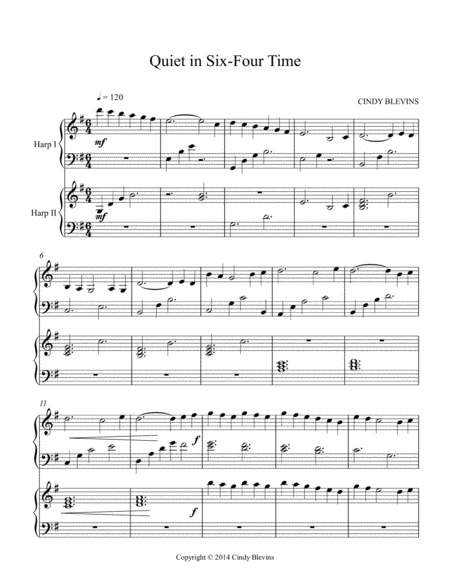 Quiet In Six Four Time Arranged For Harp Duet Page 2