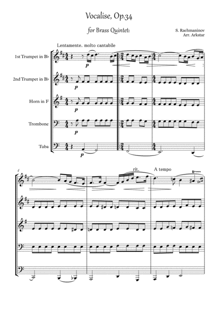 Rachmaninov Vocalise For Brass Quintet Page 2