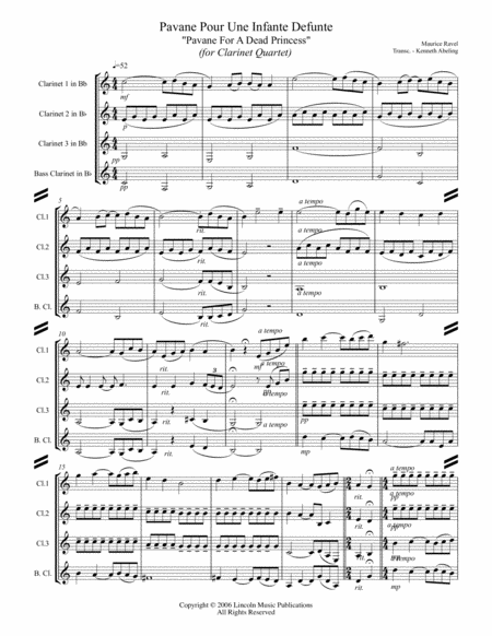 Ravel Pavane For A Dead Princess For Clarinet Quartet Page 2