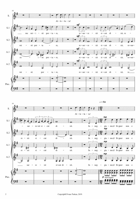 Regina Coeli From Cavalleria Rusticana Ssaa Soprano Solo Piano Organ Full Version G Major Page 2