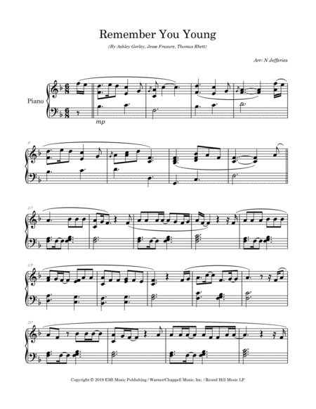 Remember You Young Arranged For Intermediate Piano Page 2